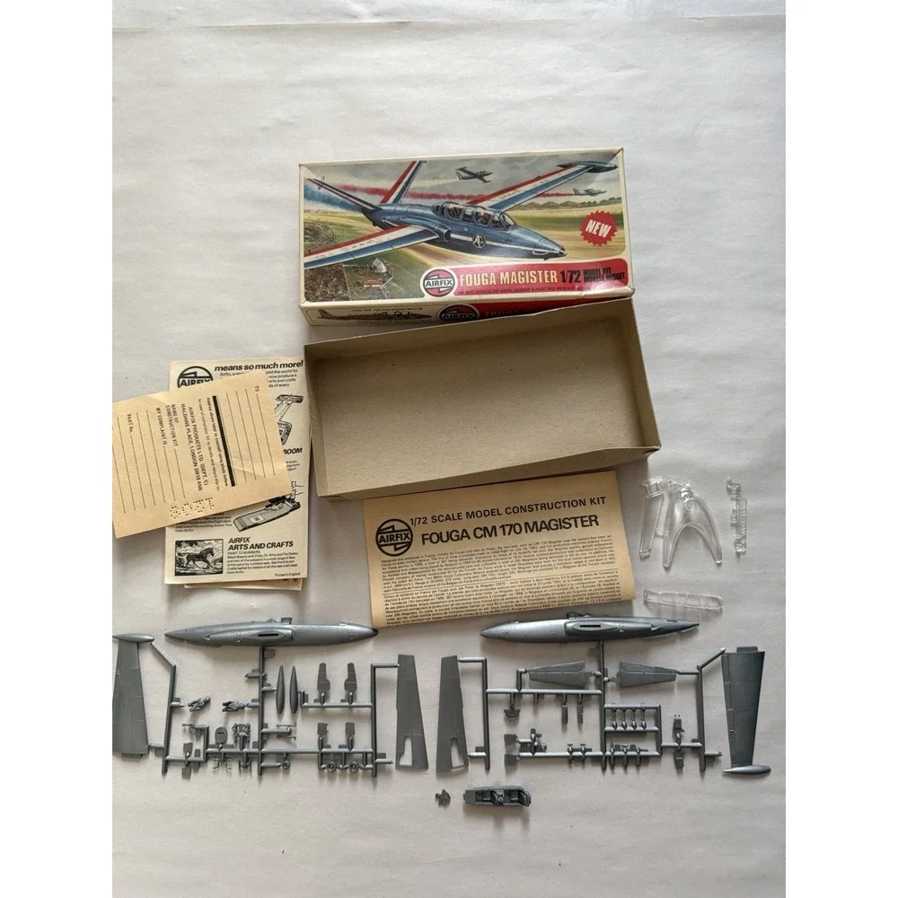 Vintage Airfix 1/72 Fouga CM-170 Magister Model Kit 02047-5 Complete 1976 Open